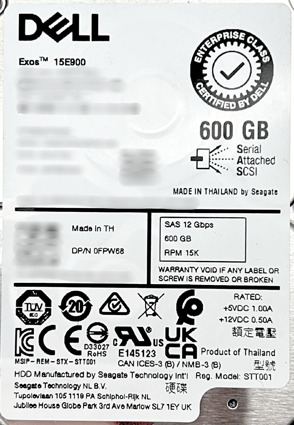 Dell FPW68 600GB 15K SAS 2.5" Hard Drive, Used