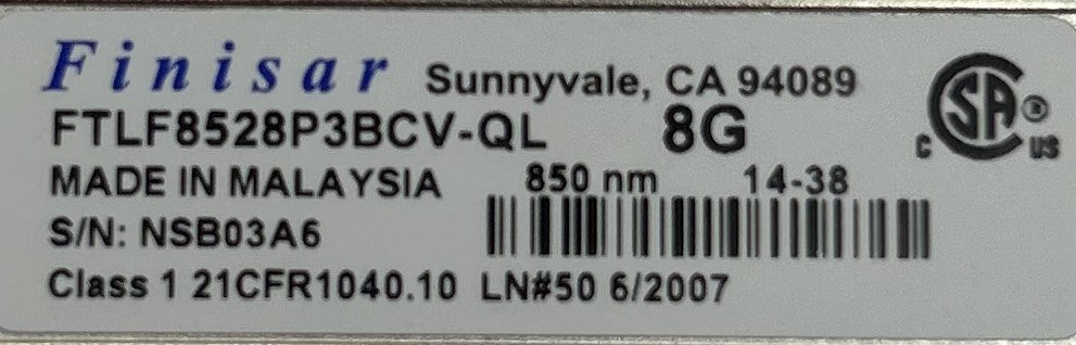 Dell FTLF8528P3BCV-QL 8GB SFP+ FININAR TRANSCEIVER, Used
