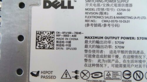 Dell FU100 570W Power Supply R710, Used