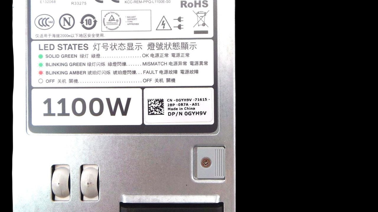 Dell GYH9V PowerEdge R720 Liteon 1100W Power Supply, Used