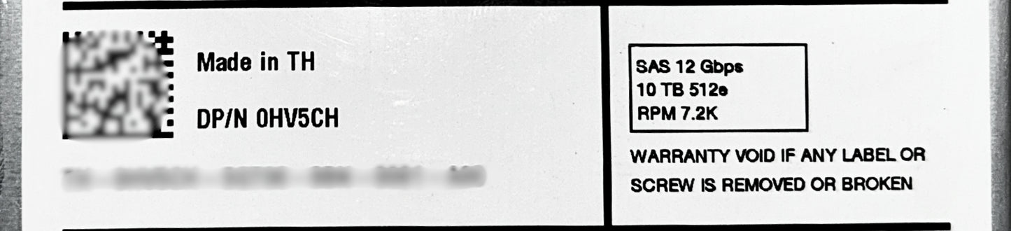 Dell HV5CH 10TB 7.2K SAS 3.5 12G 512E ST10000NM0598 / 2H3230-150, Used