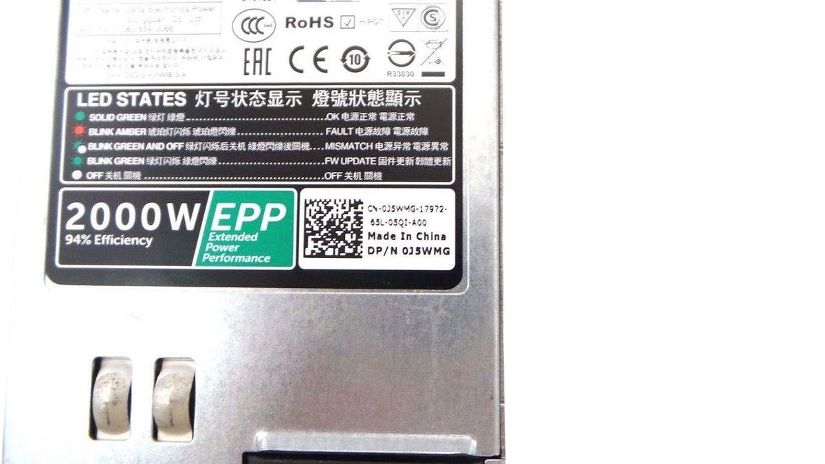 Dell J5WMG PowerEdge FX2 / C4130 2000W Delta Power Supply, Used