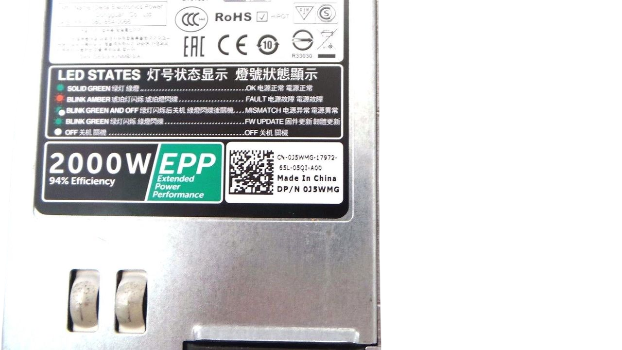 Dell 0J5WMG PowerEdge FX2 / C4130 2000W Delta Power Supply, Used