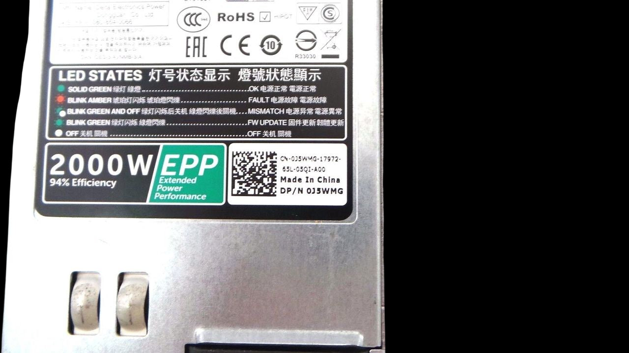Dell 0J5WMG PowerEdge FX2 / C4130 2000W Delta Power Supply, Used