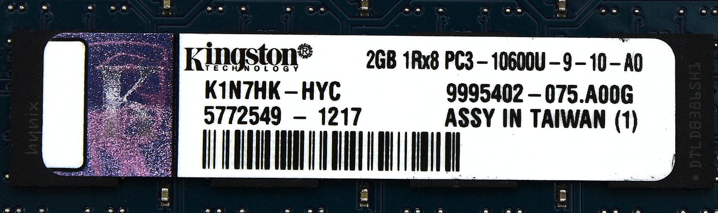 Dell K1N7HK-HYC 2GB PC3-10600U DDR3-1333 1RX8 N-ECC, Used