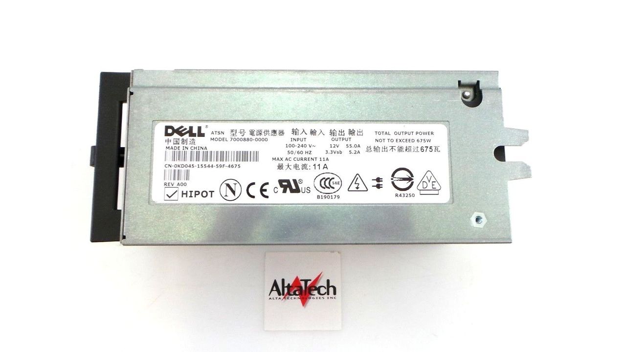 Dell KD045 PowerEdge 1800 675W Redundant Power Supply, Used
