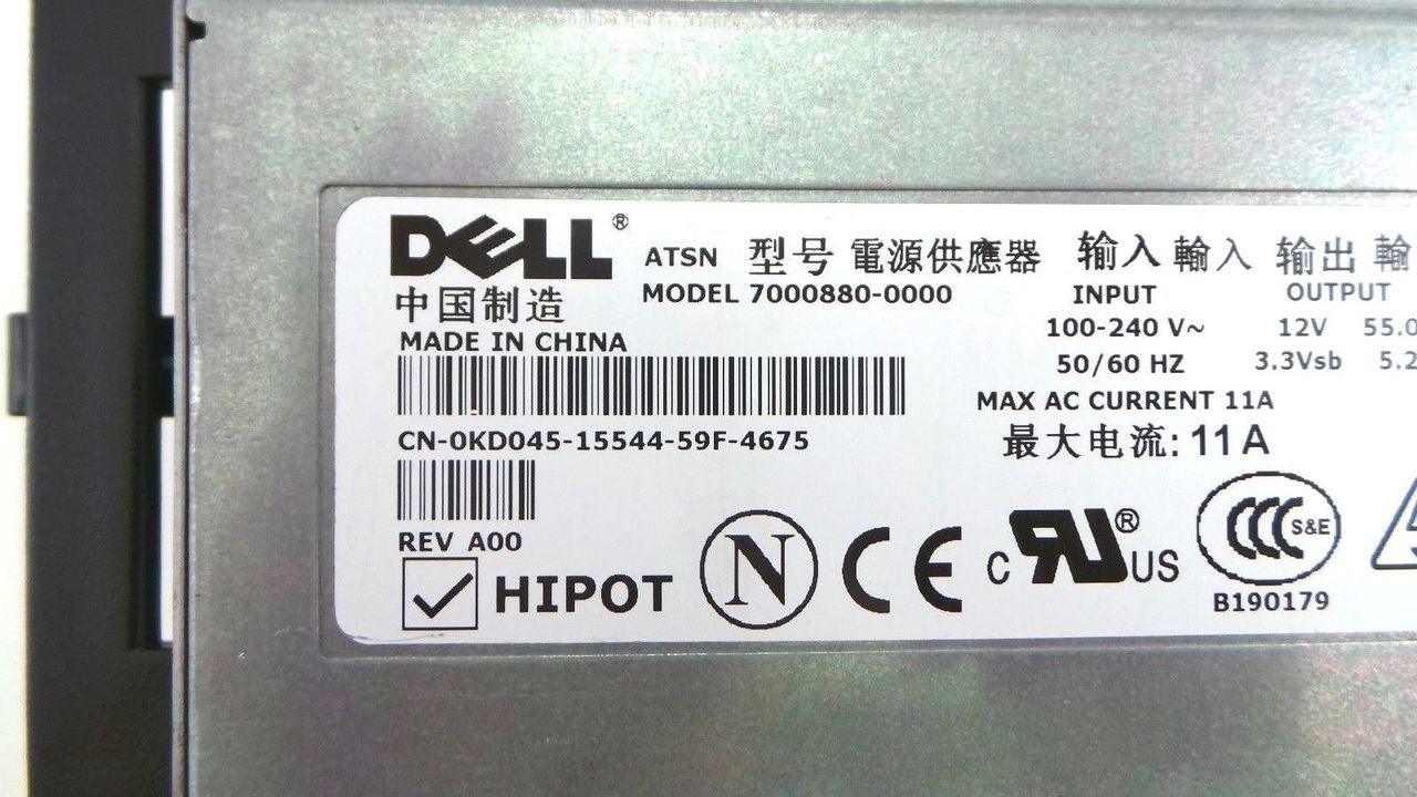 Dell KD045 PowerEdge 1800 675W Redundant Power Supply, Used