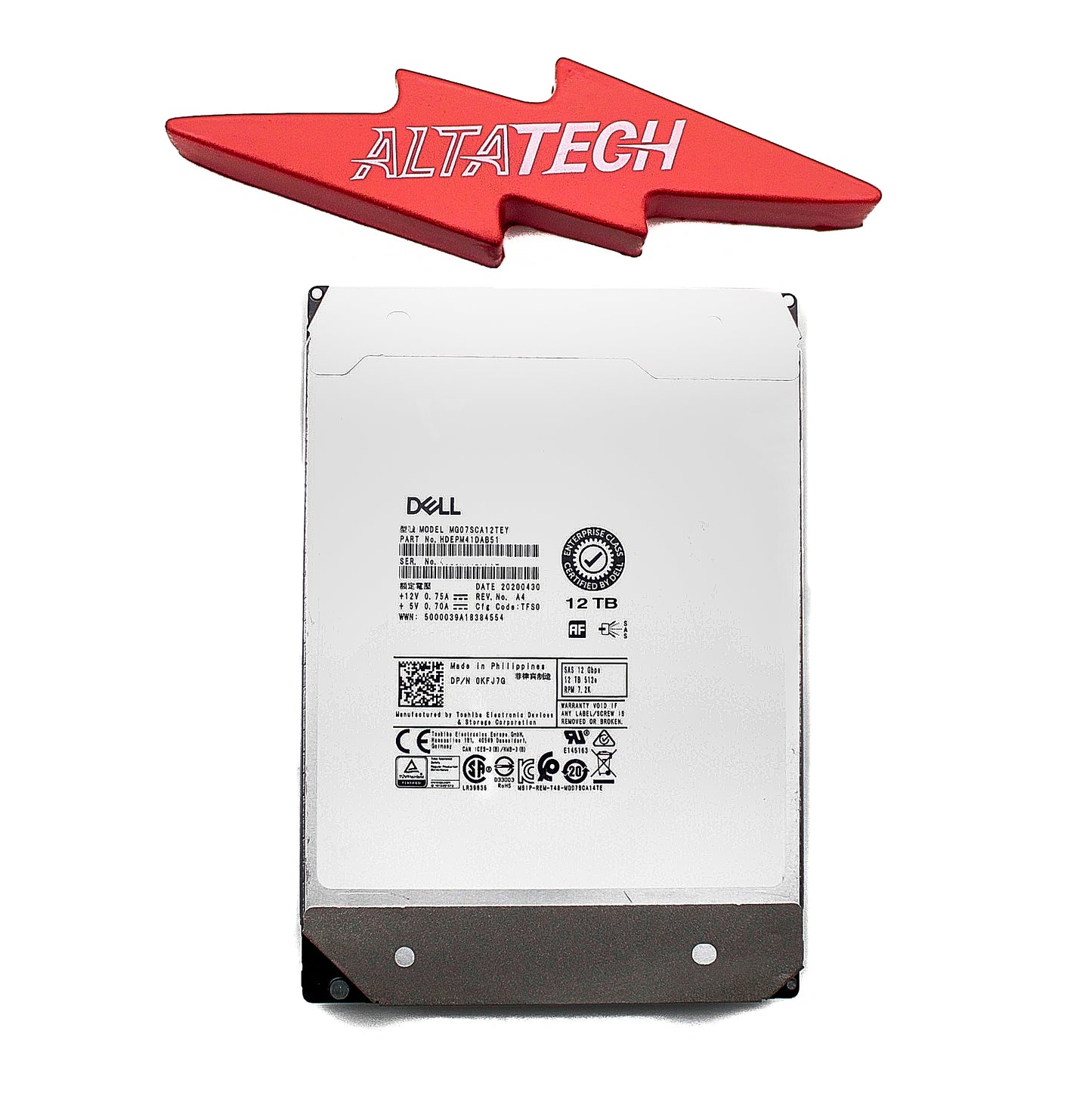 Dell KFJ7G 12TB 7.2K SAS 3.5 12G MF07SCA12TEY / HDEPM41DAB51, Used