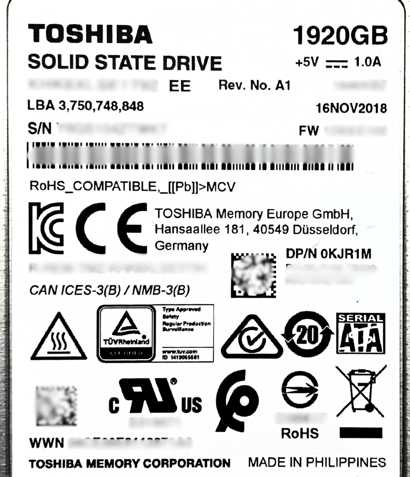 Dell KJR1M 1.92TB SSD SATA 2.5 6G KHK6XLSE1T92 / 1846KBZ, Used