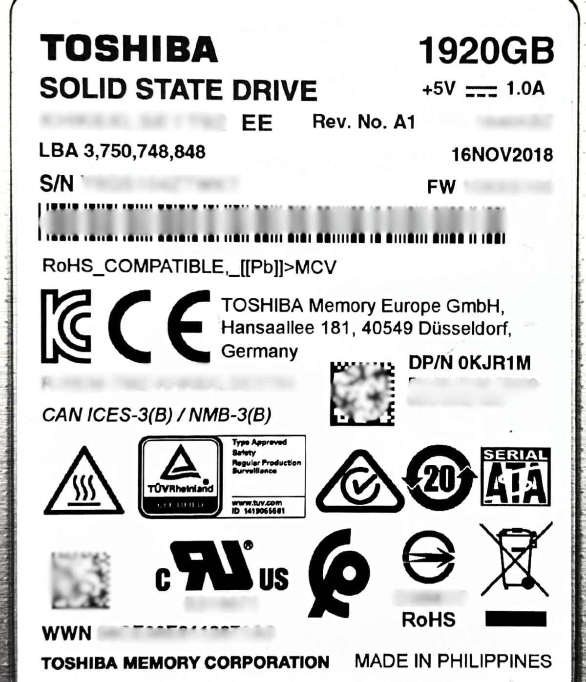Dell KJR1M 1.92TB SSD SATA 2.5 6G KHK6XLSE1T92 / 1846KBZ, Used