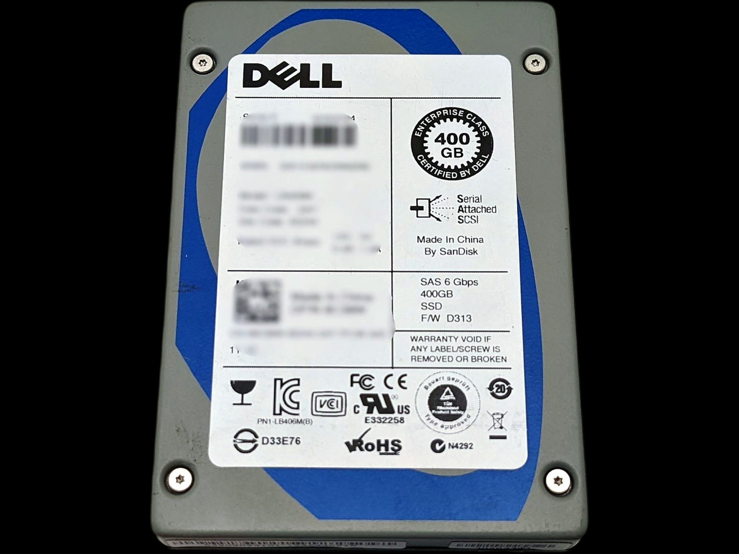 Dell LB406M Dell LB406M 400GB SSD SAS 2.5 6G Mixed Use SanDisk 6HM-400G-21 Solid State Drive, Used