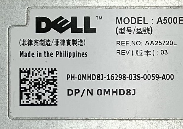 Dell MHD8J 500W POWER SUPPLY FOR R410, Used