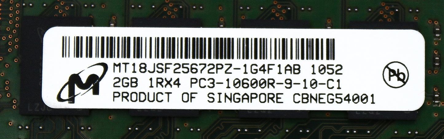 Dell MT18JSF25672PZ-1G4F 2GB PC3-10600R DDR3-1333 1RX4 ECC, Used