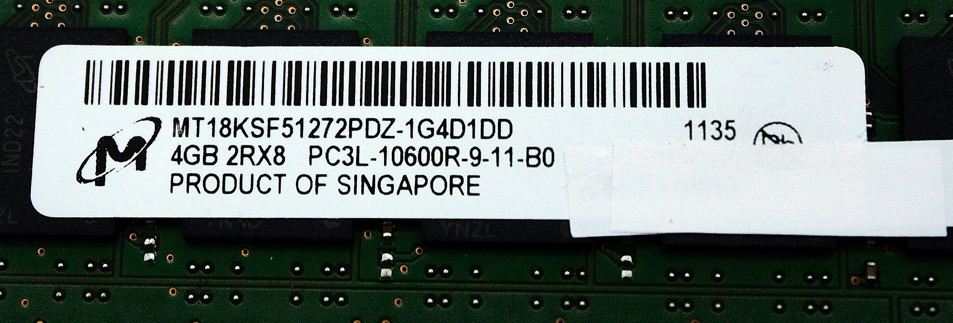 Dell MT18KSF51272PDZ-1G4D 4GB PC3L-10600R DDR3-1333 2RX8 ECC, Used