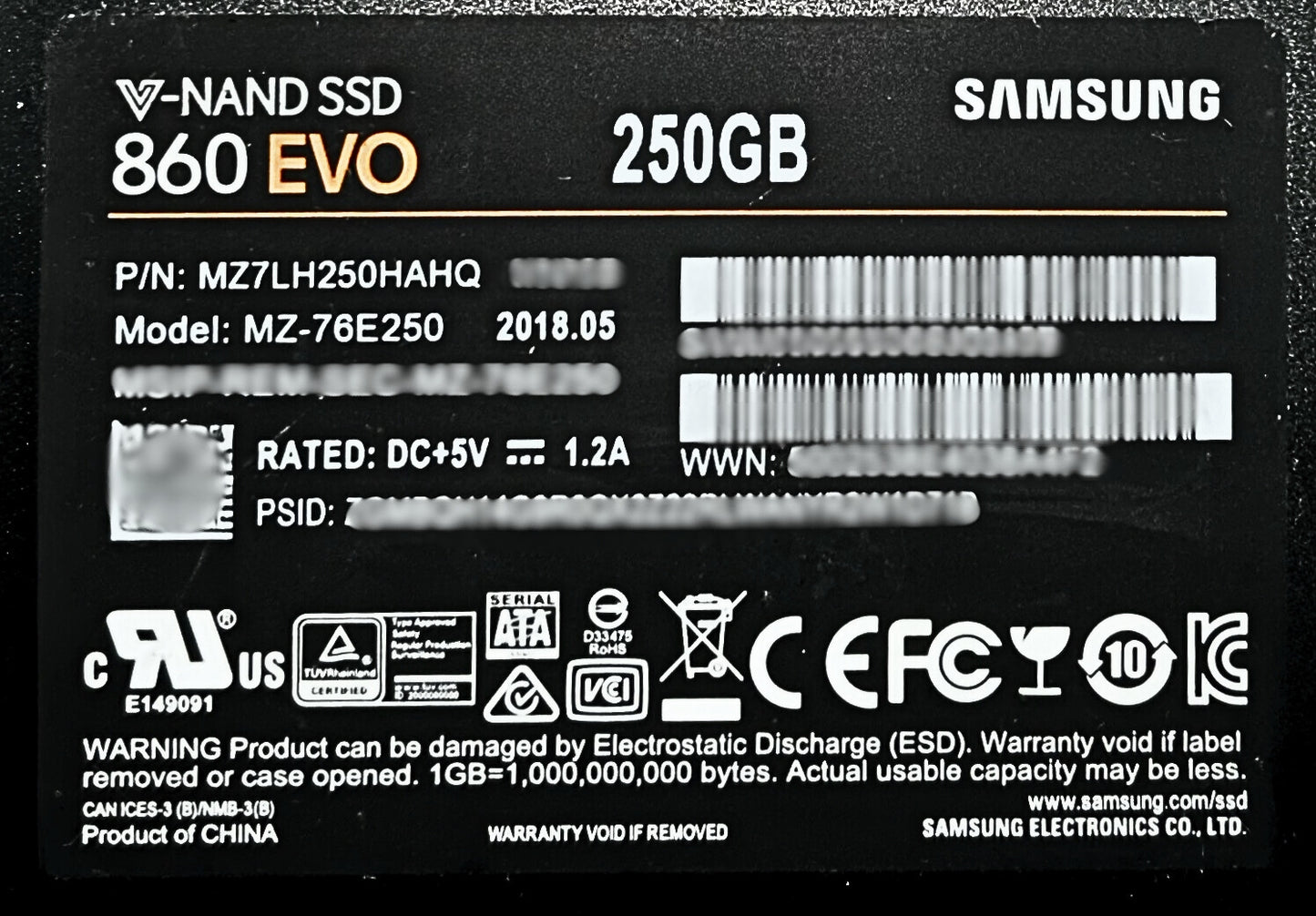 Dell MZ-76E250 250GB SSD SATA 2..5 Samsung 860 EVO, Used