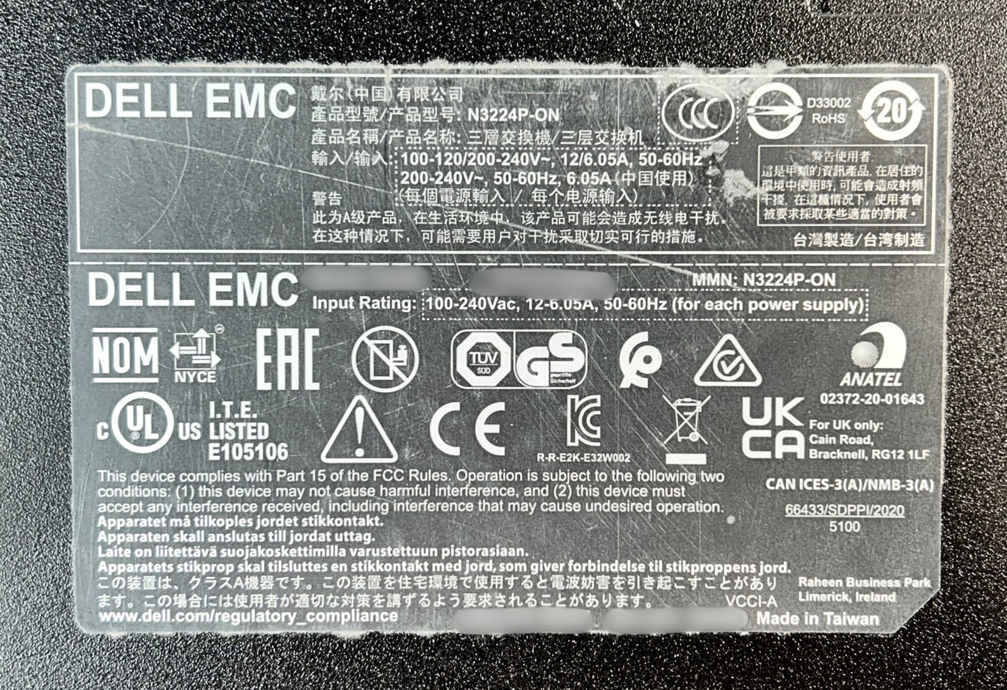 Dell N3224P-ON Dell N3224P-ON 24P 1GbE PoE+ 4P SFP+ 2P QSFP28 Switch, Used