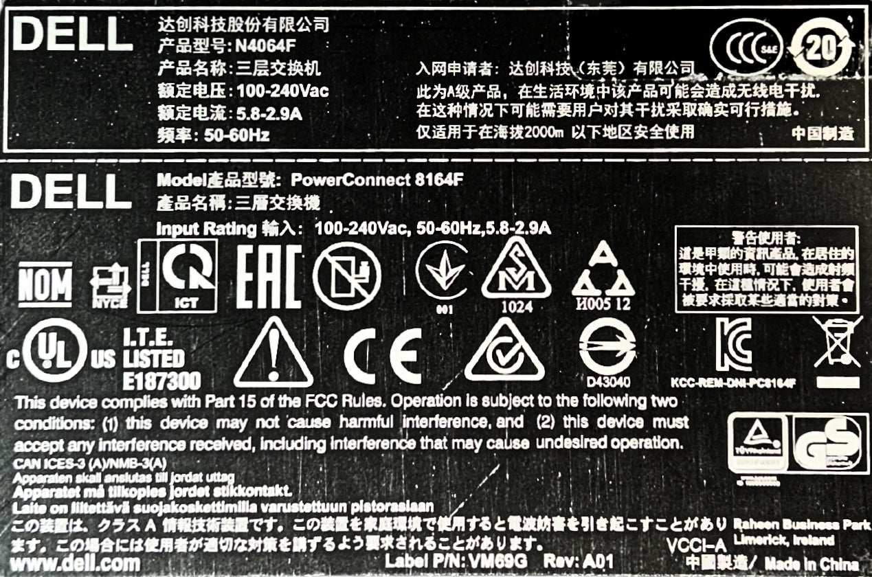 Dell N4064F 48X10G SFP+ 2X40G QSFP Ethernet Switch, Used
