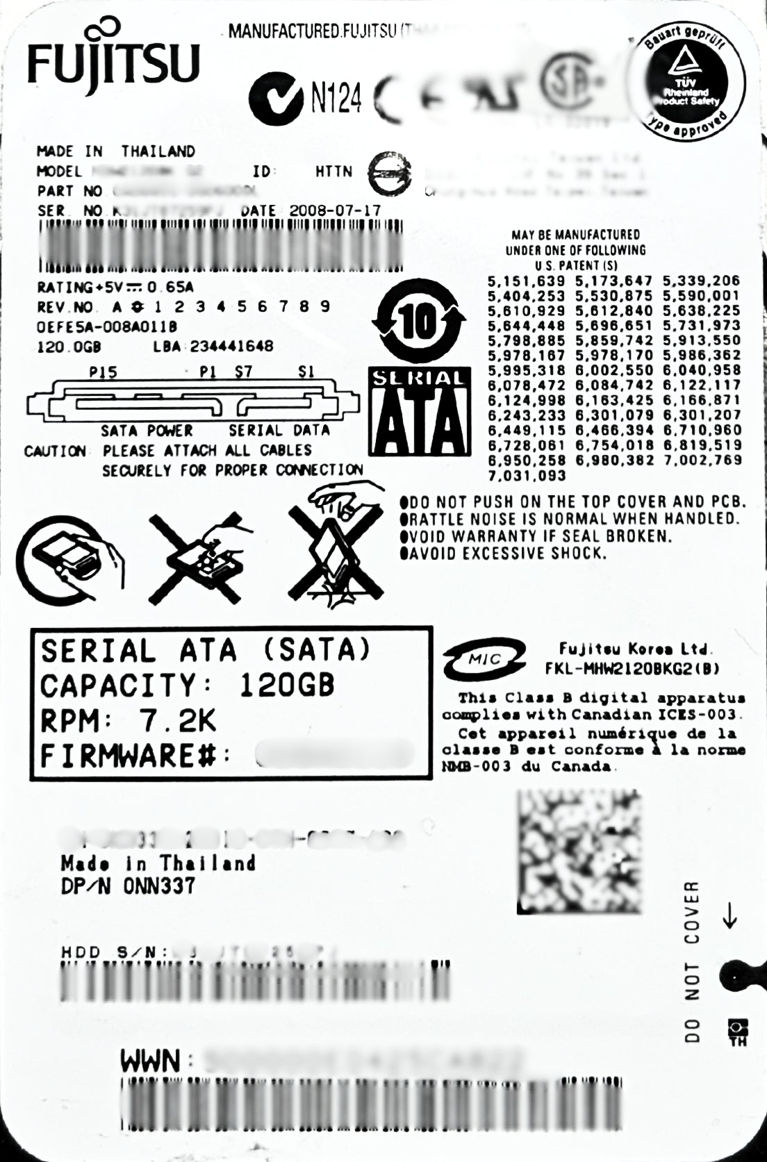 Dell NN337 120GB 7.2K SATA 2.5 3G FUJITSU, Used