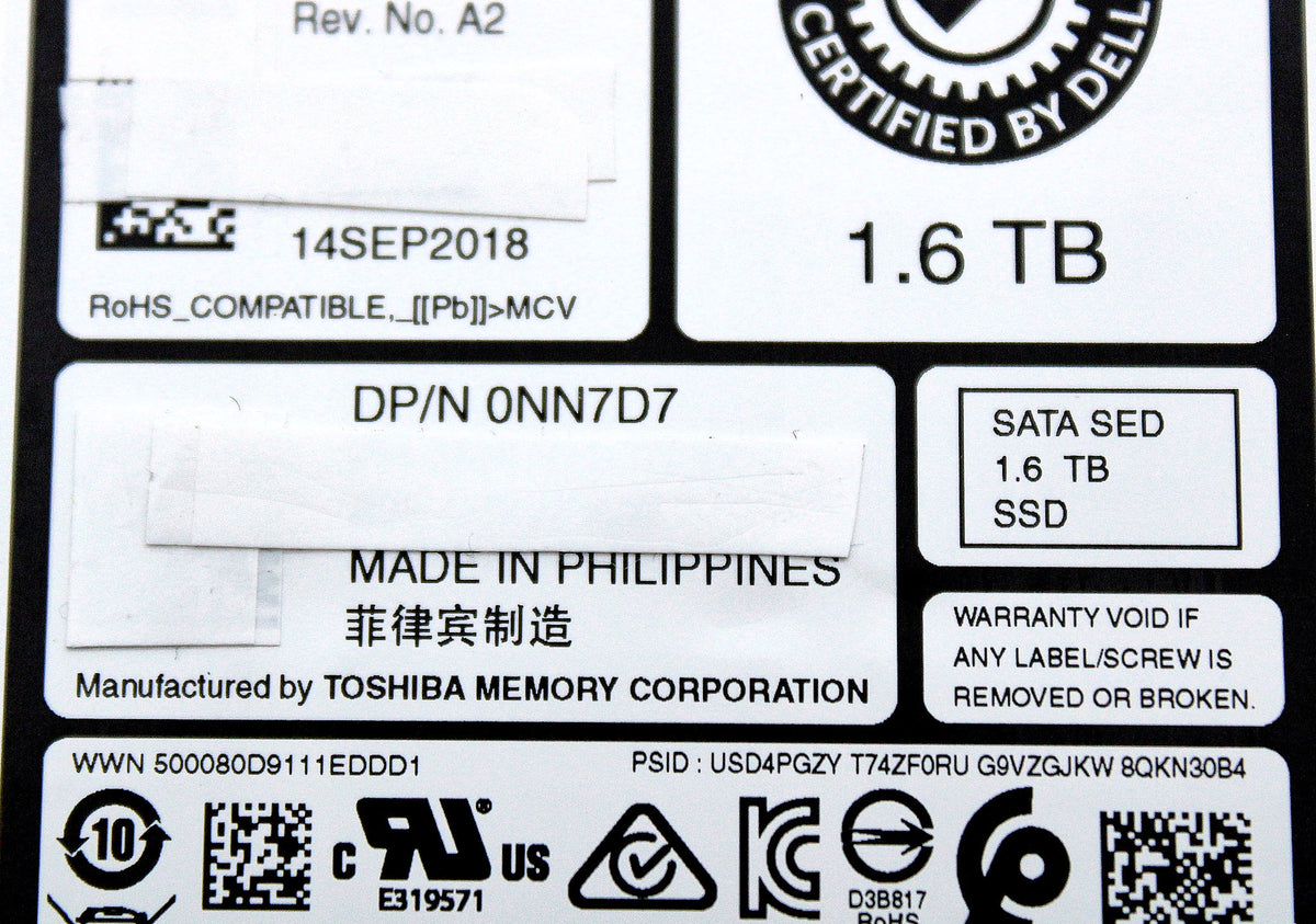 Dell NN7D7 1.6TB SSD SATA 2.5 6G MU SED THNSF81Q60CSE, Used