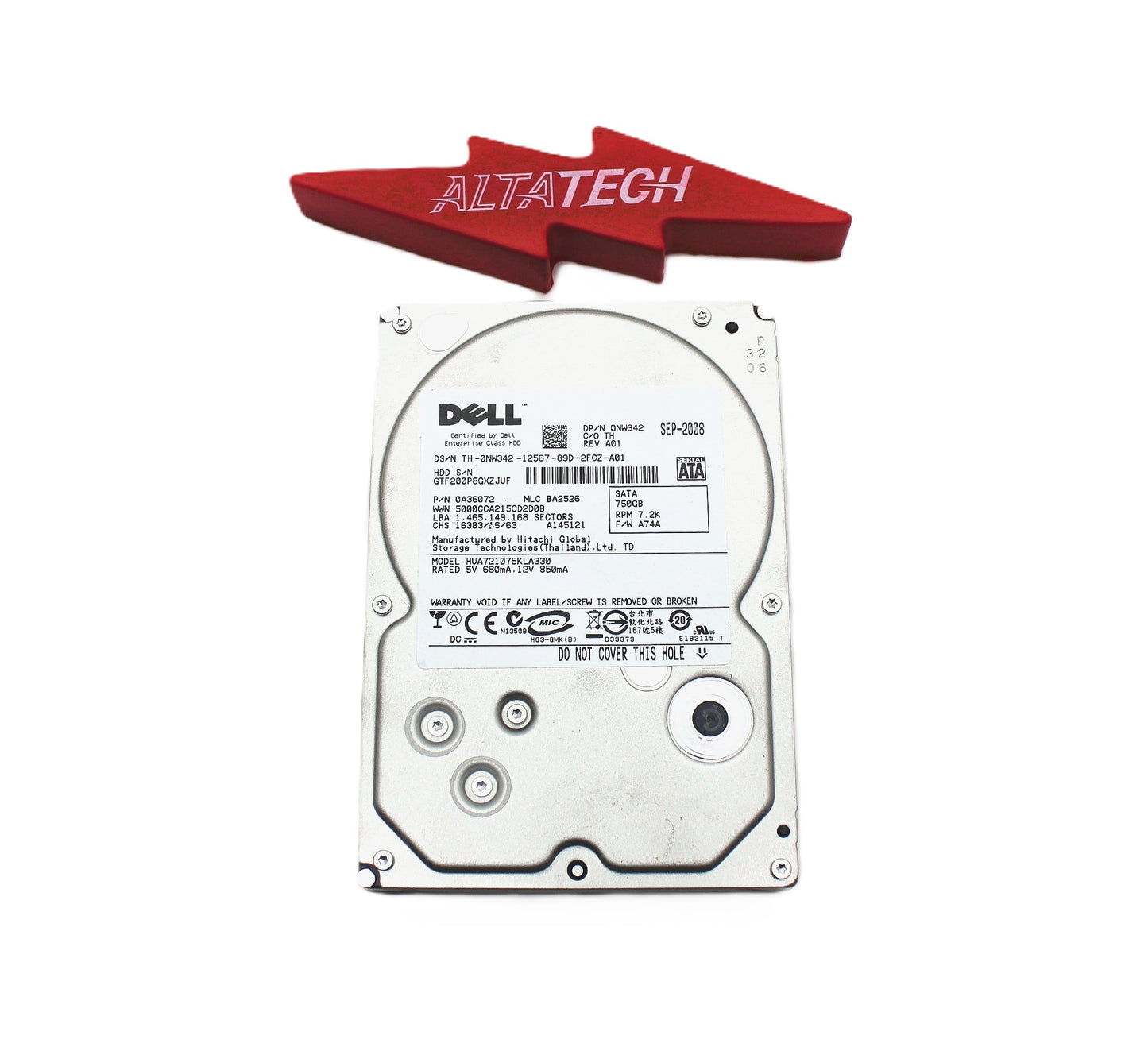 Dell NW342 750GB 7.2K SATA 3.5 3G HUA721075KLA, Used