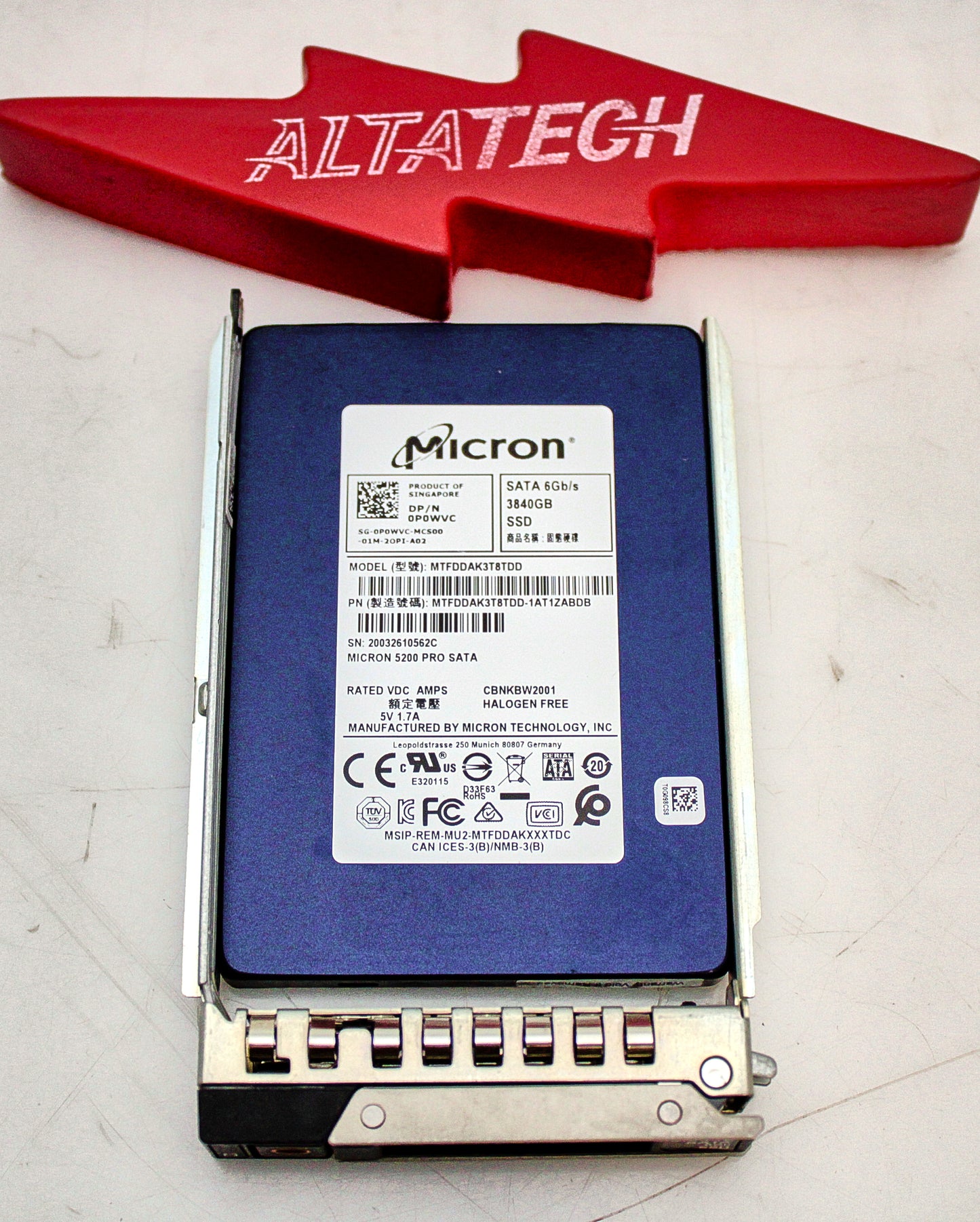 Dell P0WVC 3.84TB SSD SATA 2.5 6G MTFDDAK3T8TDD / MTFDDAK3T8TDD-1AT1ZAB, Used