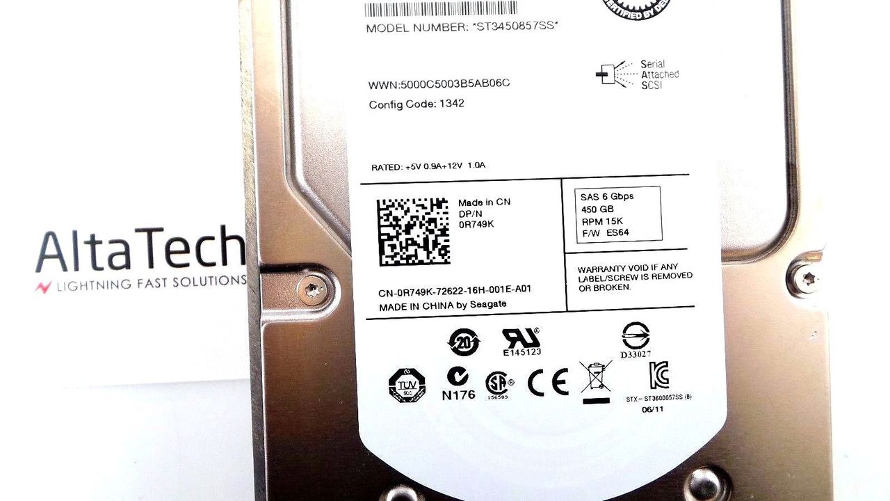 Dell 0R749K 450GB 15K SAS 3.5" 6G, Used