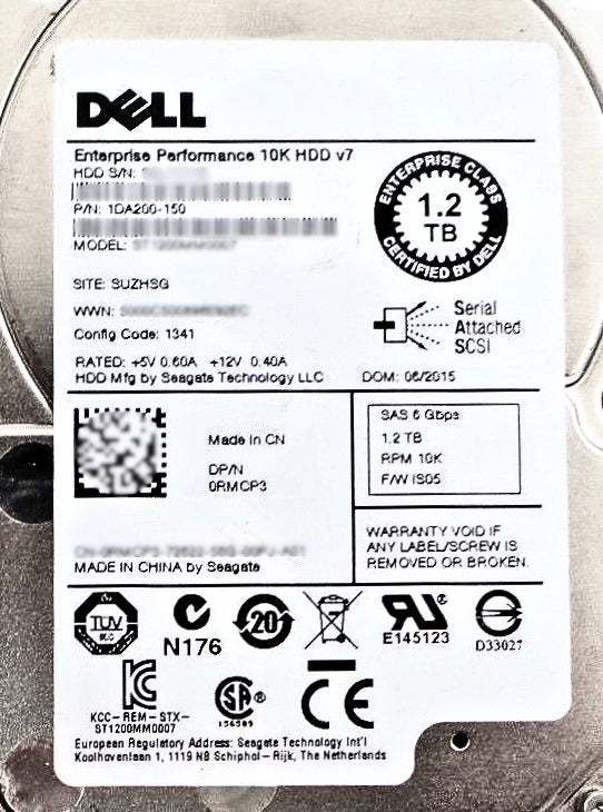 Dell 0RMCP3 1.2TB 10K SAS 2.5" 6G, Used