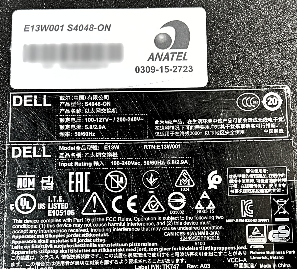 Dell S4048-ON POWERCONNECT S4048-ON 48X10G 4X10G, Used