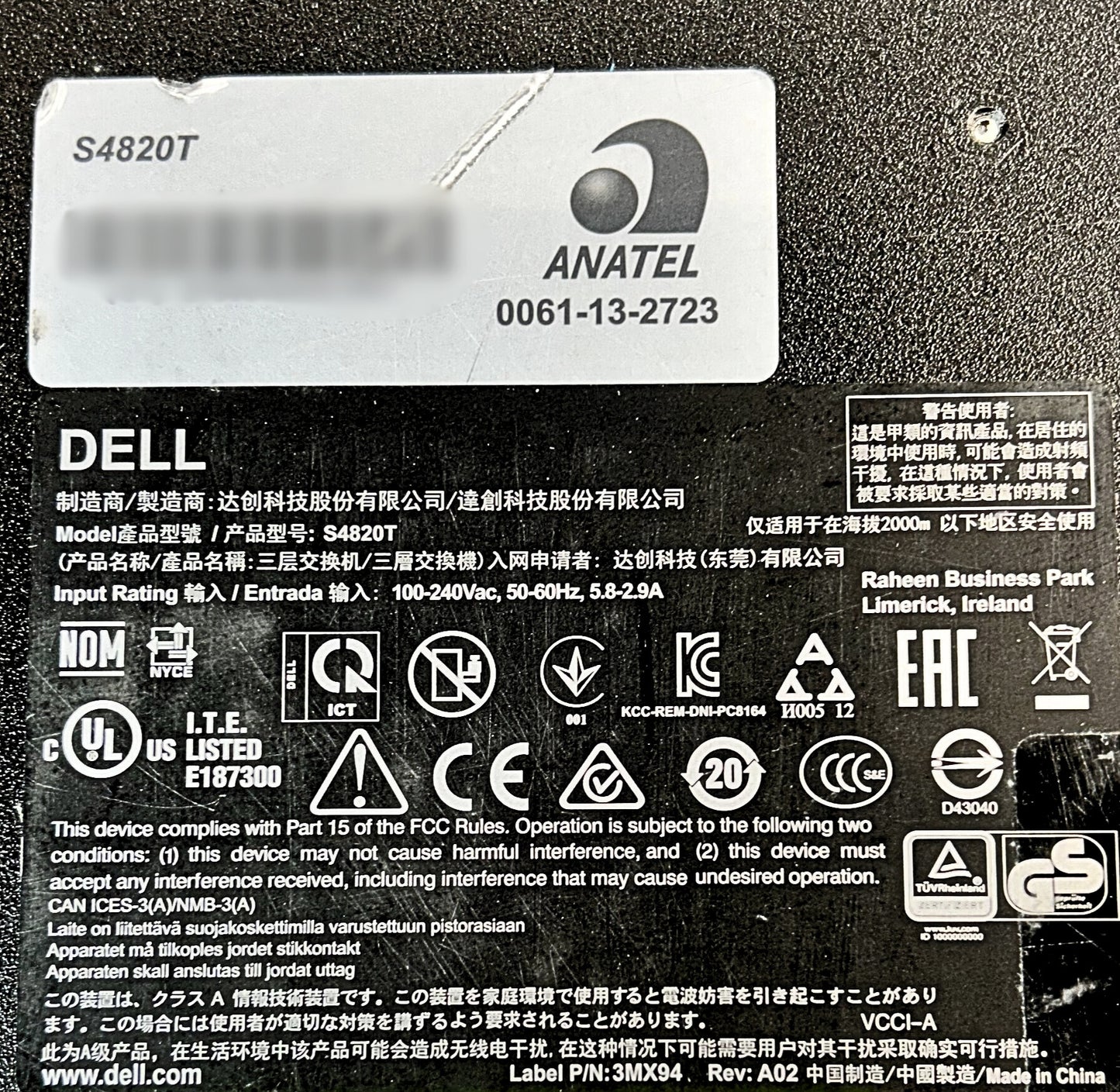 Dell S4820T Force10 48 Port 10G Switch, Used