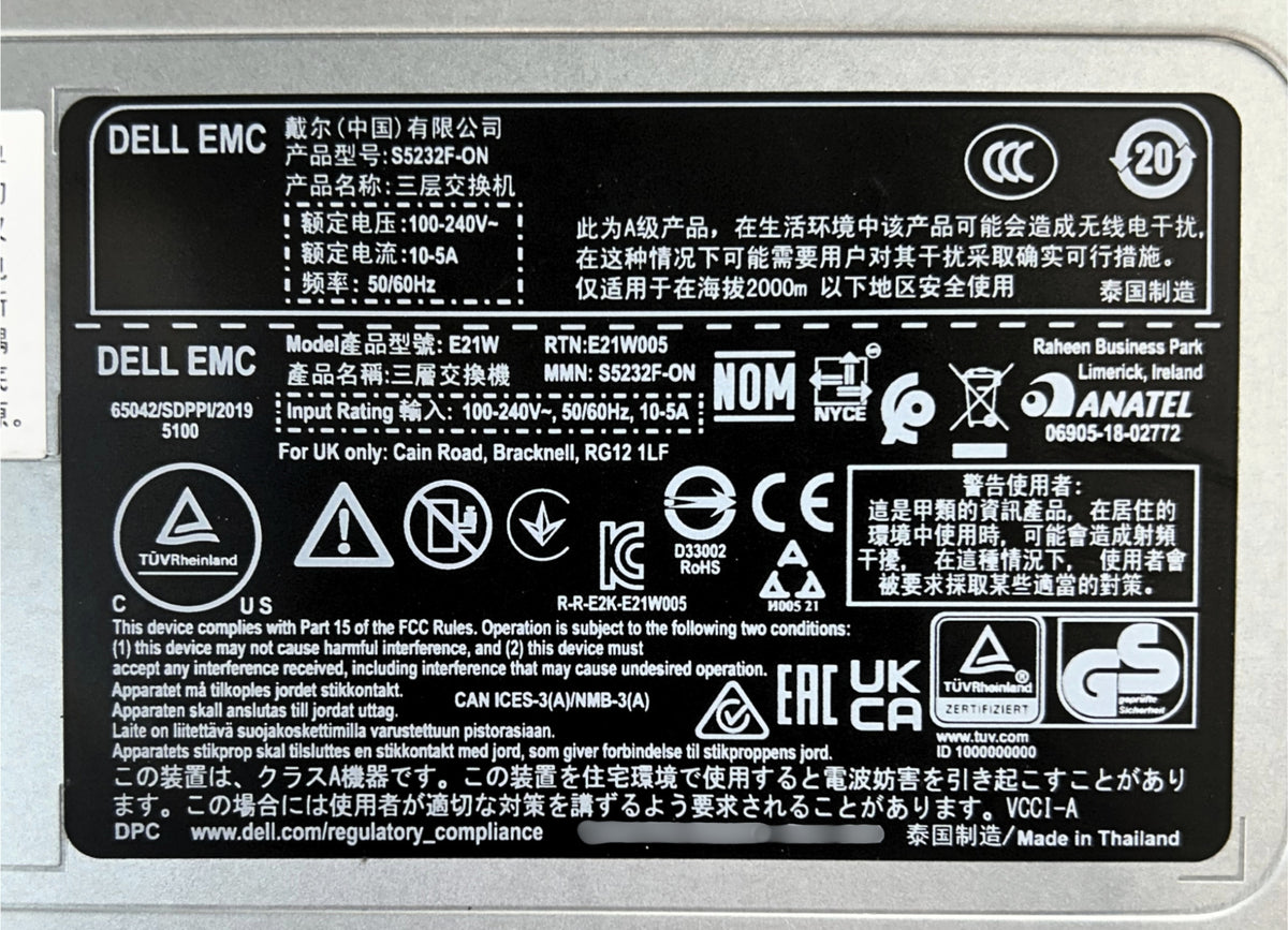 Dell S5232F-ON Dual Power/Fans Reverse Flow, Rails, Used