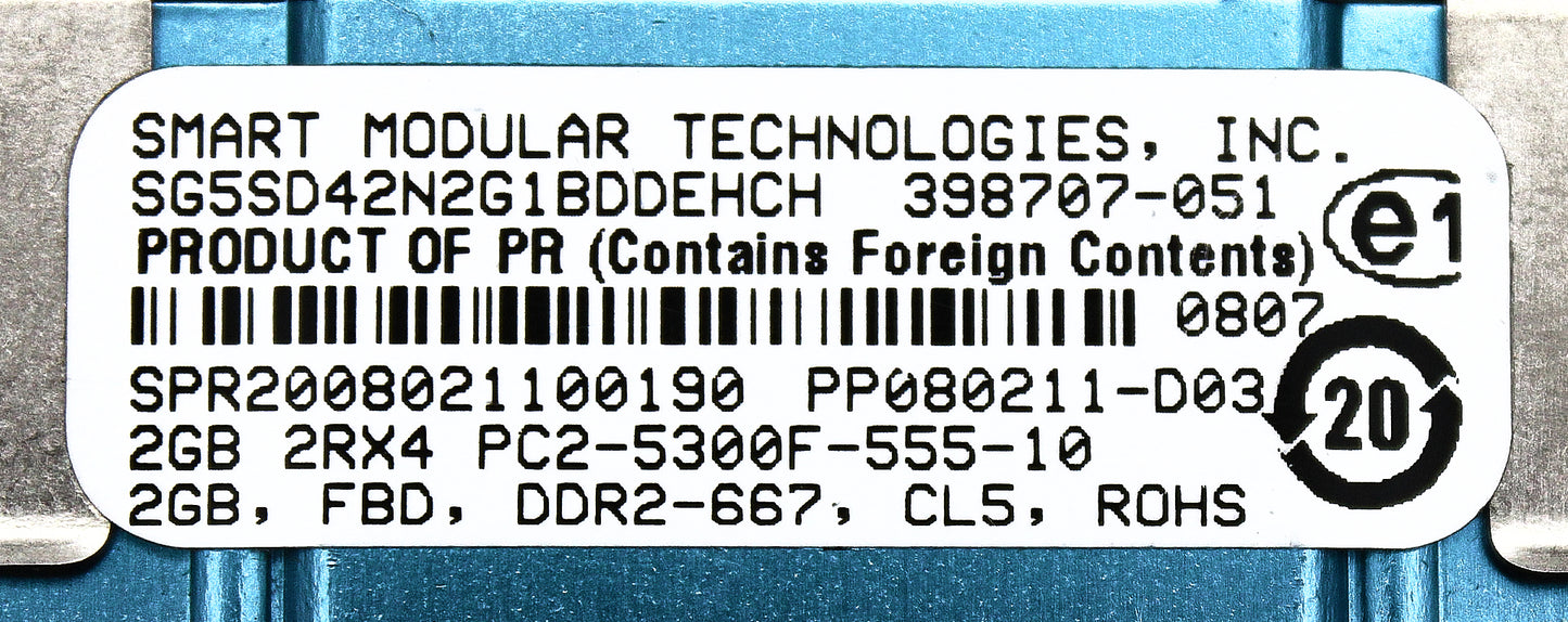 Dell SG5SD42N2G1BDDEHCH 2GB PC2-5300F DDR2-667 2RX4 ECC, Used