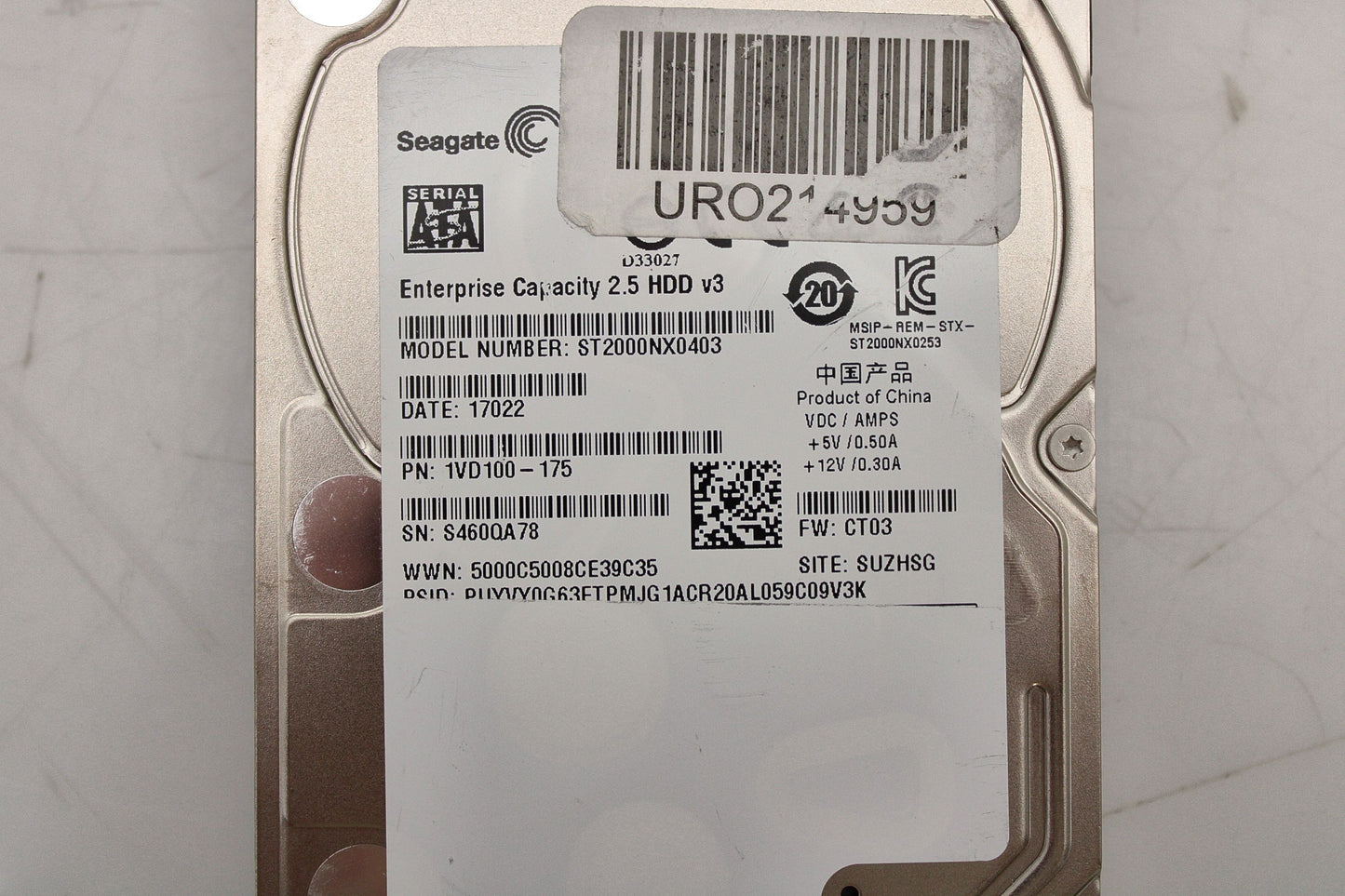 Dell ST2000NX0403 2TB 7.2K SATA 2.5 6G EP ST2000NX0403 / 1VD100-135, Used
