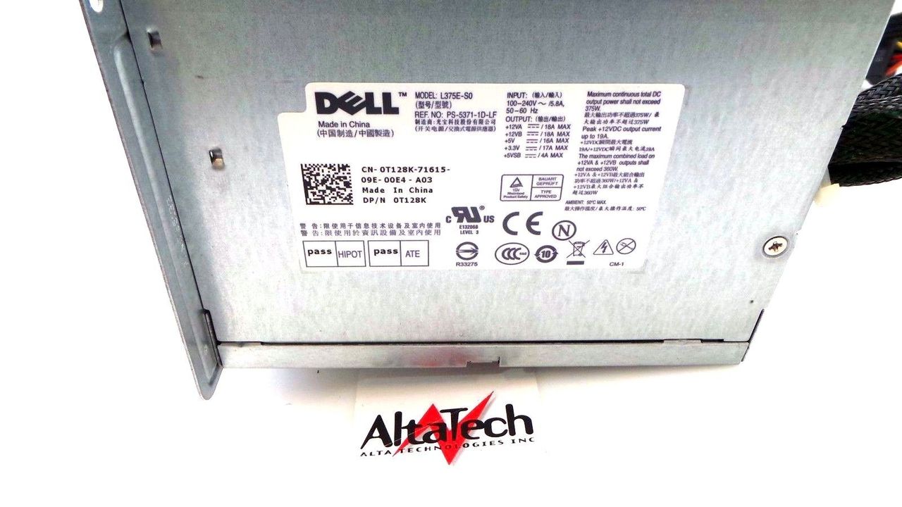 Dell 0T128K PowerEdge T310 375W Non-Redundant Power Supply, Used