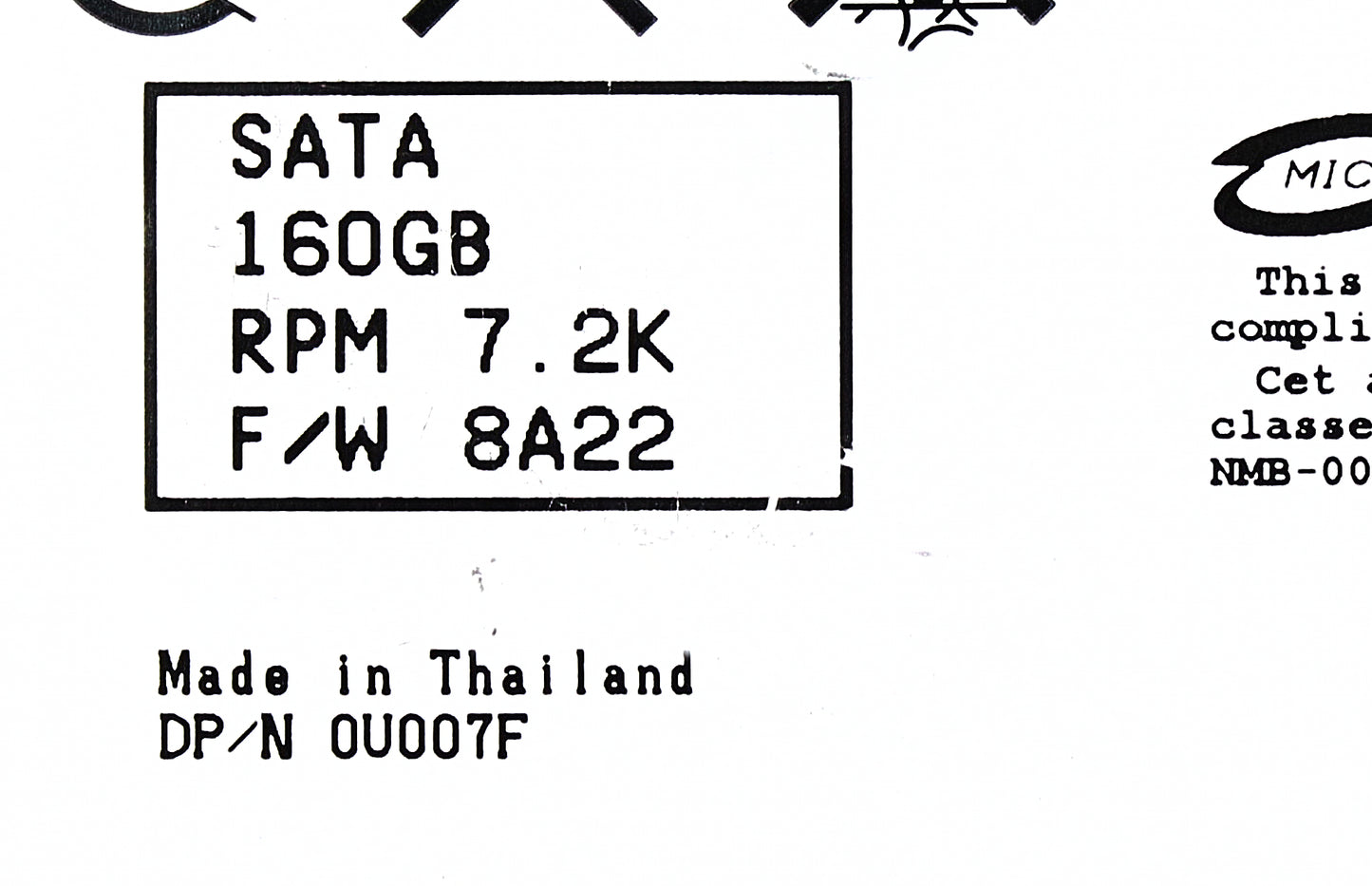 Dell U007F 160GB 7.2K SATA 2.5 3G Fujitsu, Used