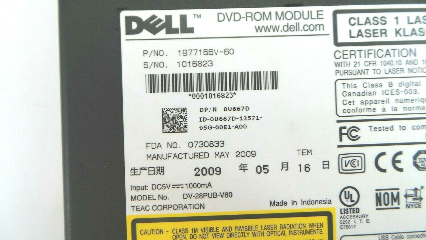 Dell 0U667D External DVD-ROM 8x Slimline Optical Disk Drive, Used