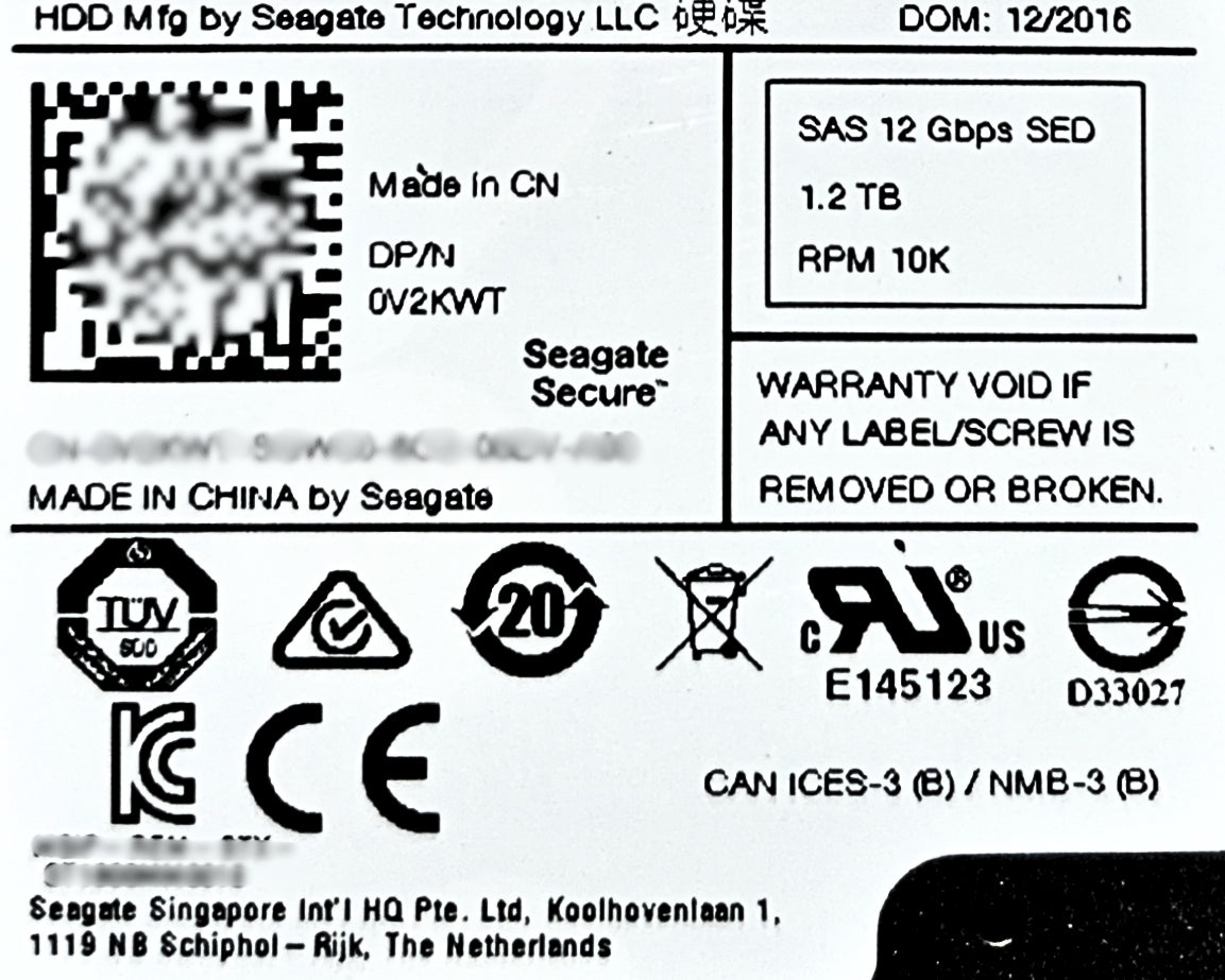 Dell V2KWT 1.2TB 10K SAS 2.5 12G SED, Used