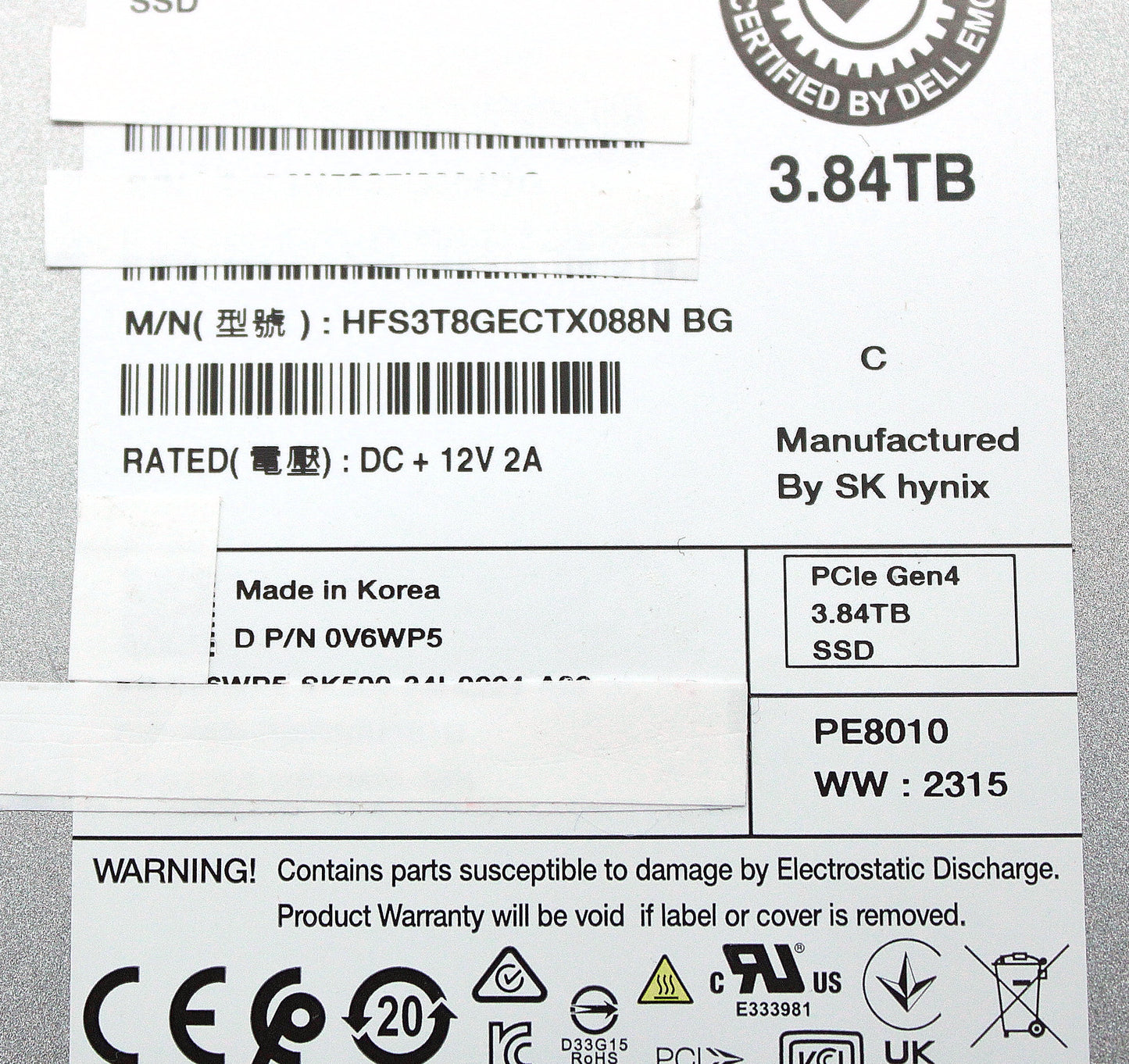 Dell V6WP5 3.84TB SSD 2.5 PCE-e GEN4 HFS3T8GECTX088N, Used