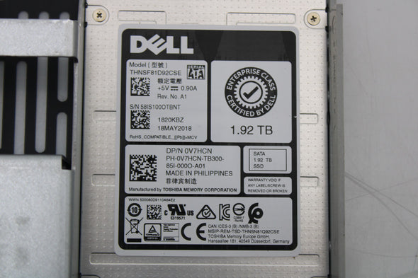 Dell 0V7HCN 1.92TB SSD SATA 3.5 Hybrid 6G RI, Used