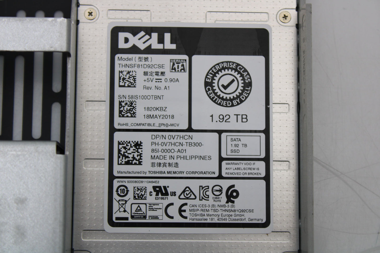 Dell V7HCN 1.92TB SSD SATA 3.5 Hybrid 6G RI, Used