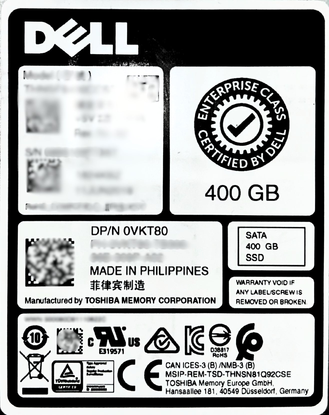 Dell VKT80 400GB SSD SATA 2.5 6G MU, Used