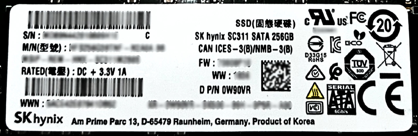 Dell W90VR 256GB SSD M.2 SATA 80 SC311 (2), Used
