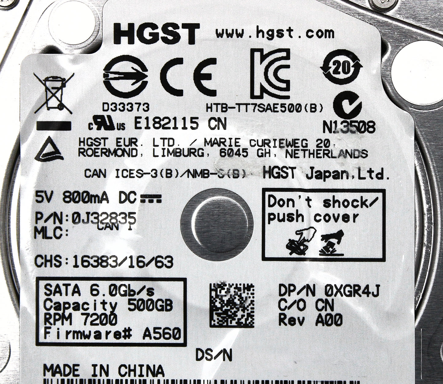 Dell XGR4J 500GB 7.2K SATA 2.5 6G 512E HDD, Used