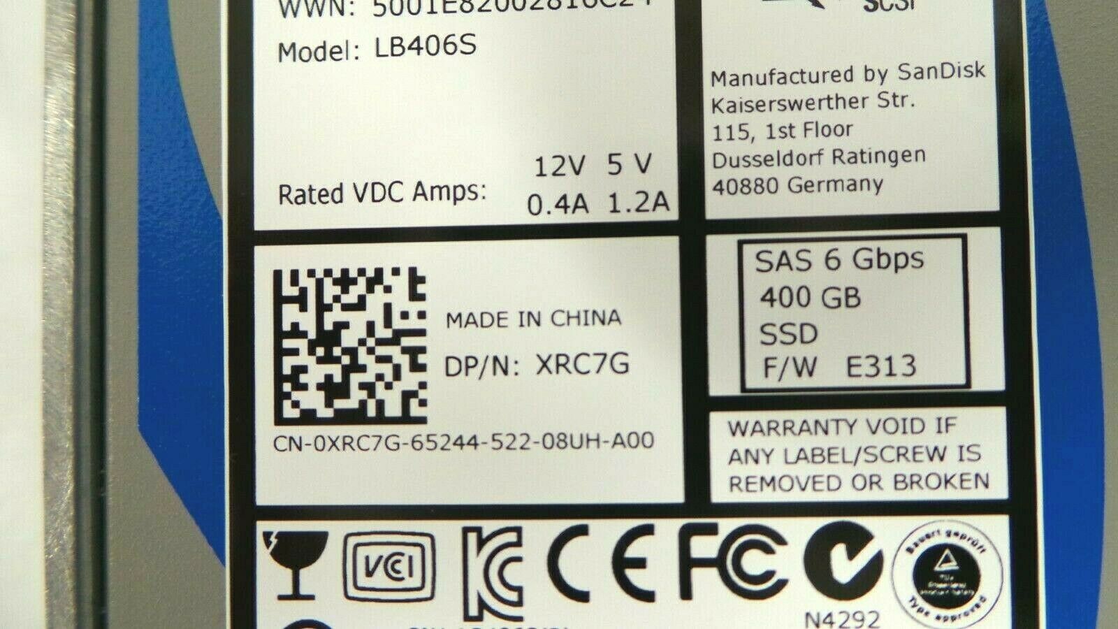 Dell 0XRC7G 400GB SSD SAS 2.5 6G , Used