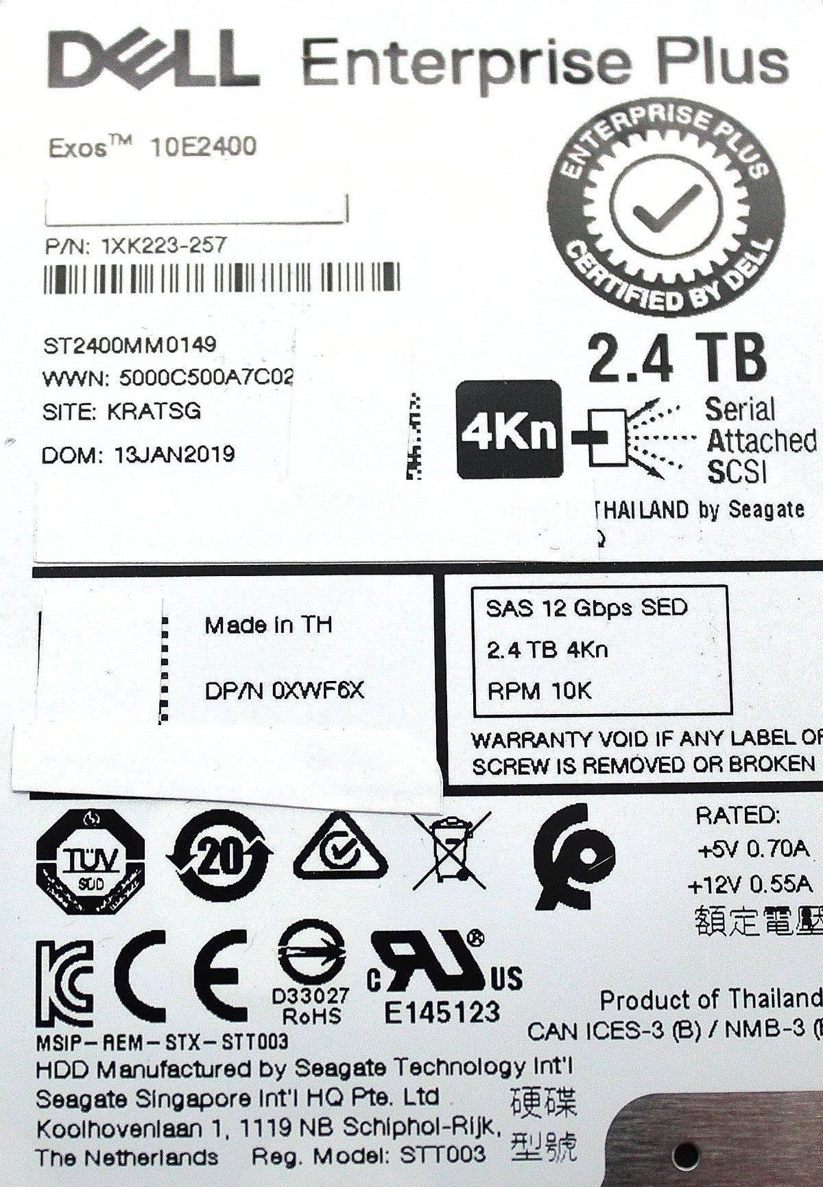Dell XWF6X-CML 2.4TB 10K SAS 2.5 12G SED FIPS **ENT LVL / EFW-SF19**, Used