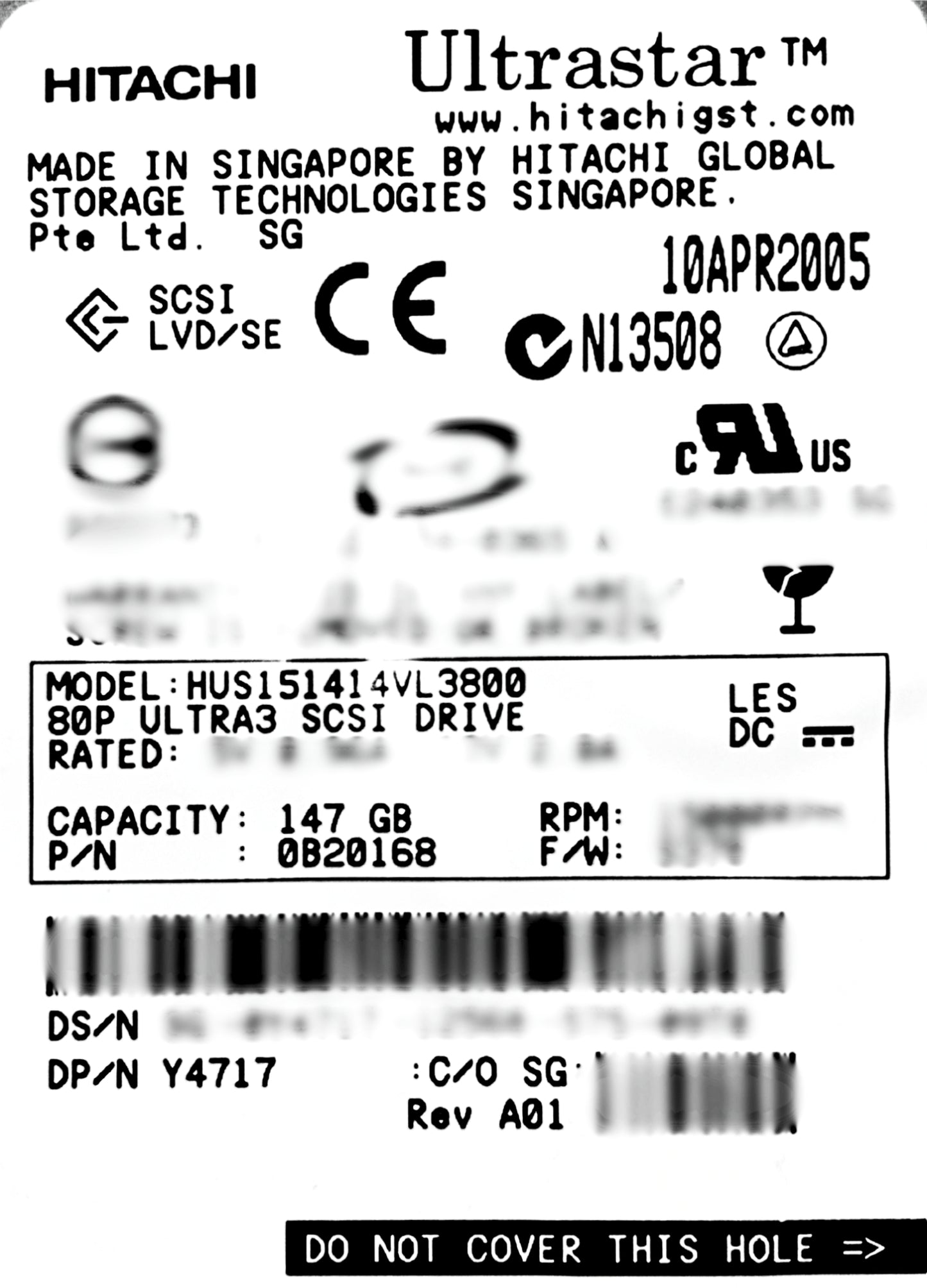 Dell Y4717 146GB 15K U320 Hitachi HDD, Used