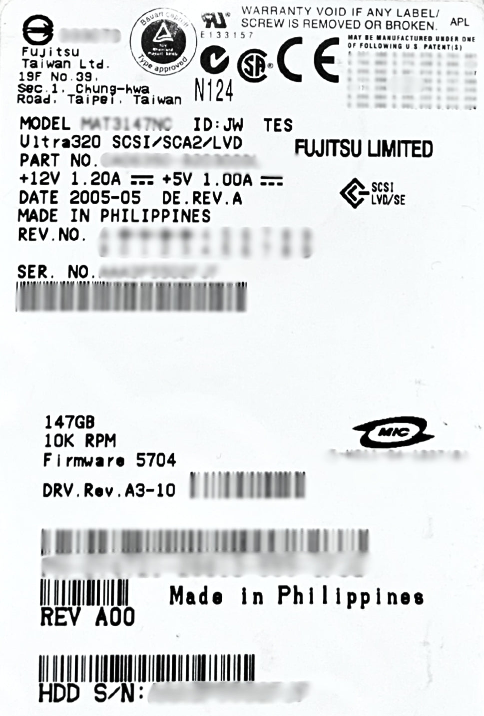 Dell Y4721 146GB 10K U320 MAT3147NC, Used