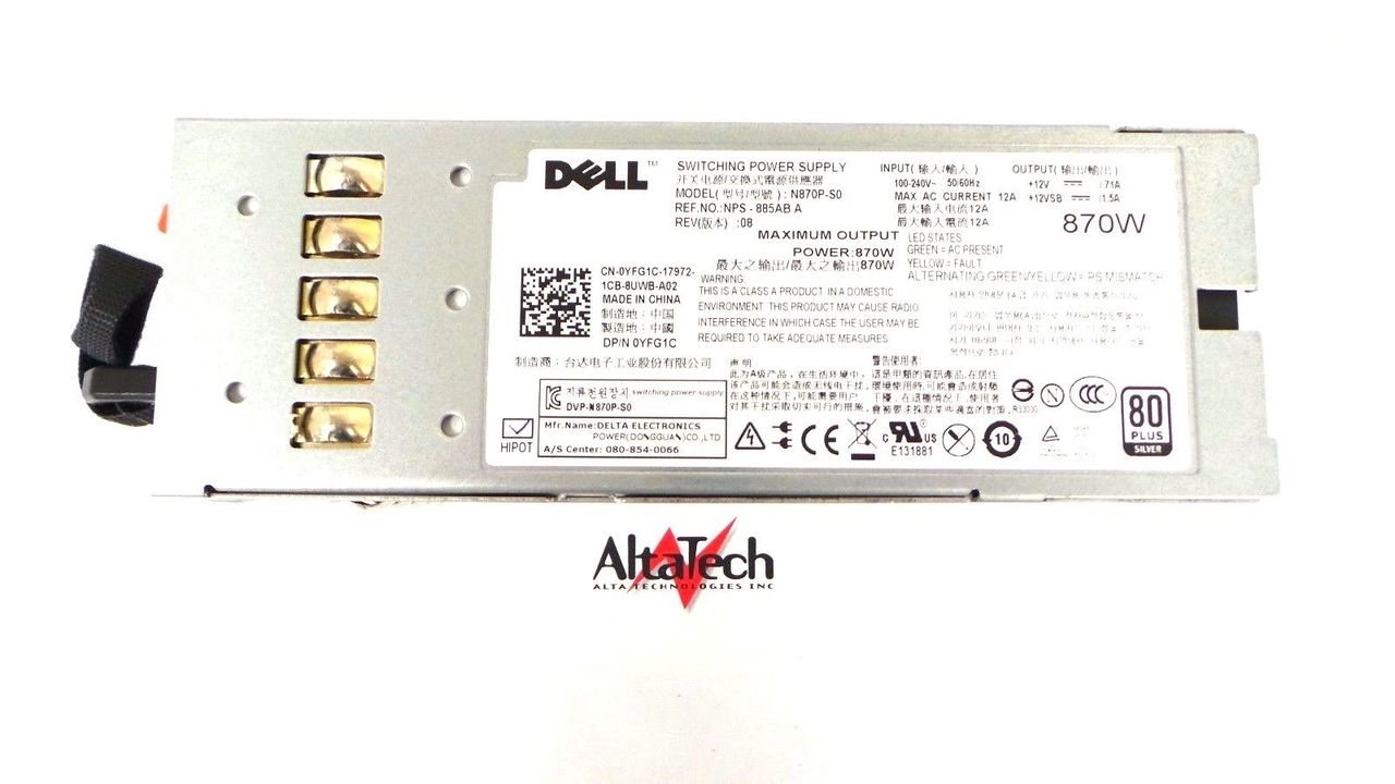 Dell YFG1C PowerEdge R710 870W Power Supply Unit, Used
