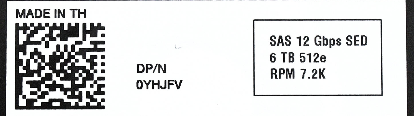 Dell YHJFV 6TB 7.2K SAS 3.5 12G ST6000NM02 SED, Used