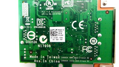 Dell YJ94F 2 Port USB 3.0 PCI-Express Adapter Card, Used