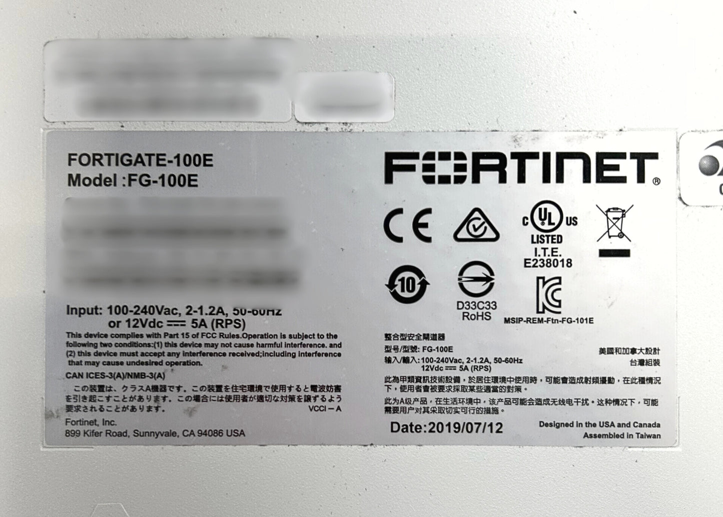Fortinet FG-100E FortiGate-100E 16-port Network Security Appliance, Used
